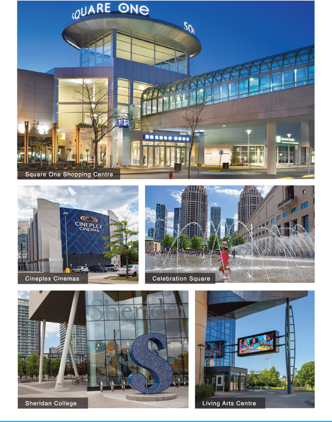 square one shopping centre, cineplex cinemas, celebration square, sheridan college and living arts centre - condominiums square one district